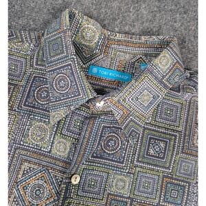 Tori Richard Mens XLT Cotton Lawn Geometric Mosaic Print Button Down Shirt Blue